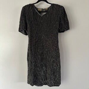 Vintage Mark & John by Sam 100% Pure Silk Black Sequinned‎ Dress